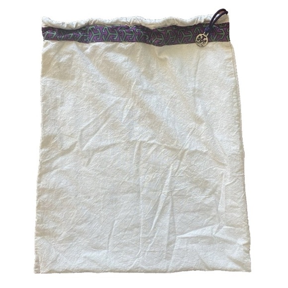 Tory Burch Dust Bag Drawstring Metal Charm Logo Purple Green geometic trim - Picture 1 of 3